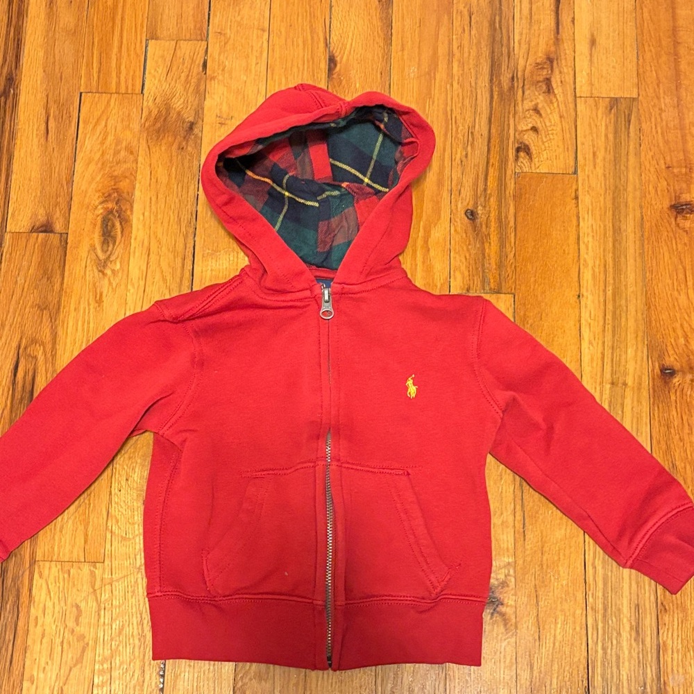 Polo by Ralph Lauren Red Kids Hoodie with Plaid Lining